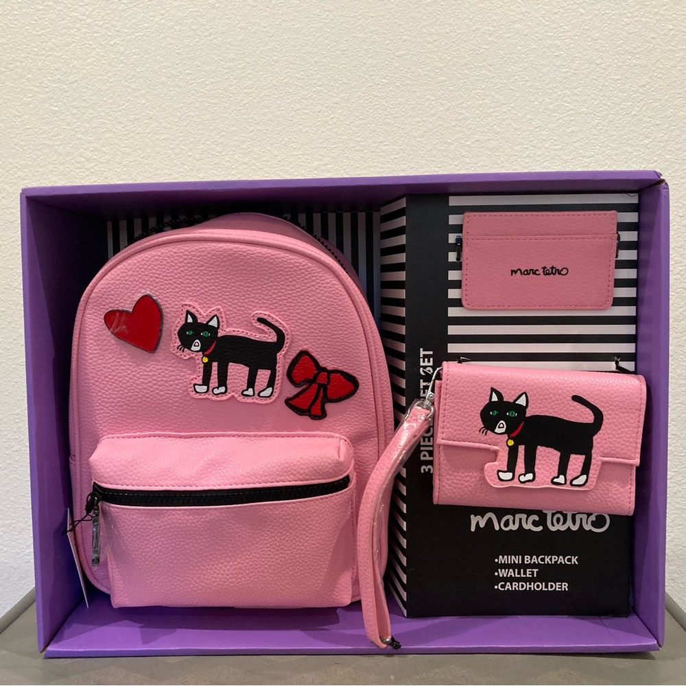 Pink and red Cat barbiecore mini backpack gift set new preppy marc tetro